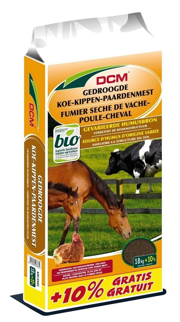 DCM Gedroogde Koe-Kippen-Paardenmest 1 DCM Gedroogde Koe-Kippen-Paardenmest
