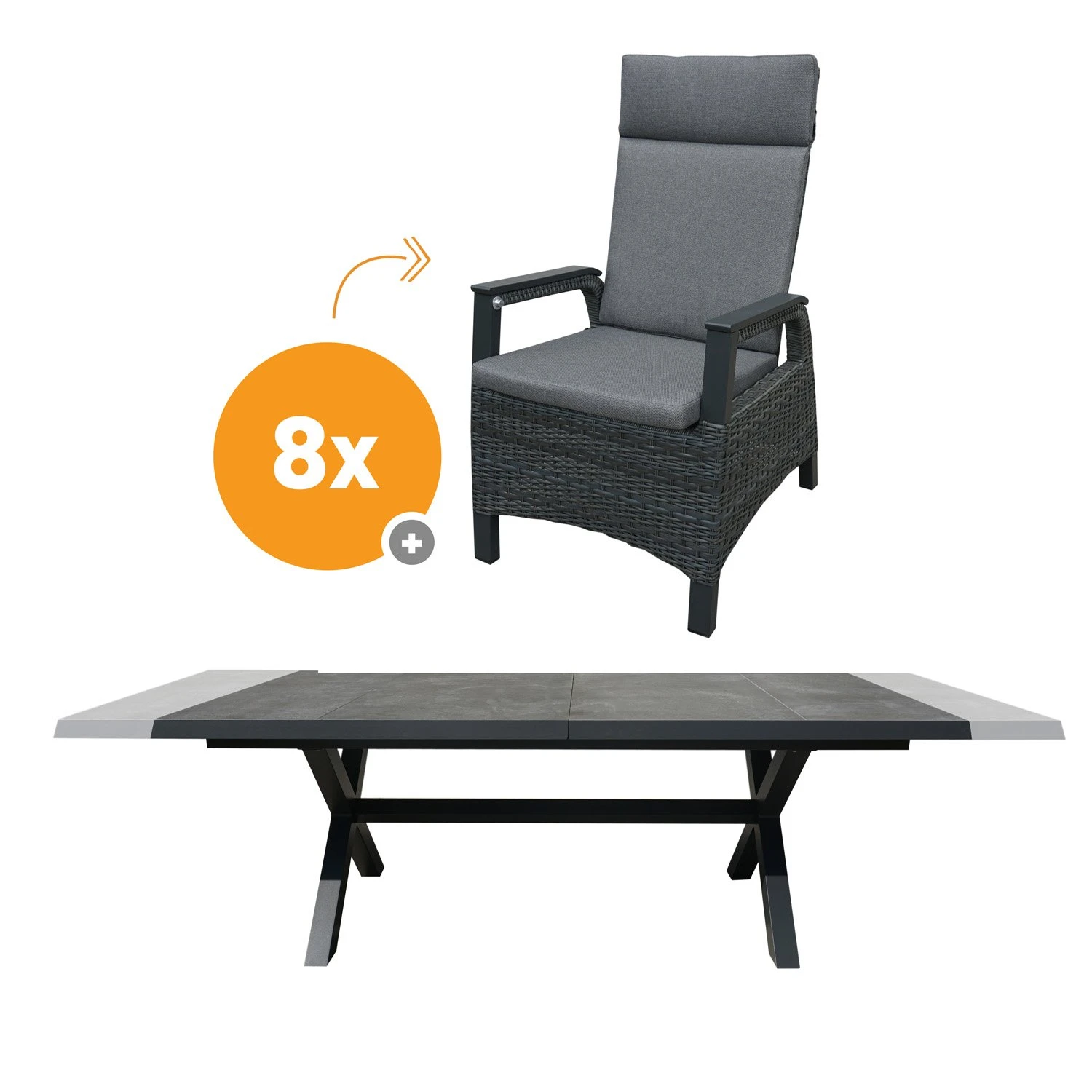 Royal Seasons FABIO DINING Uitschuifbare Tuinset Met 8 Stoelen 1 Royal Seasons FABIO DINING Uitschuifbare Tuinset Met 8 Stoelen