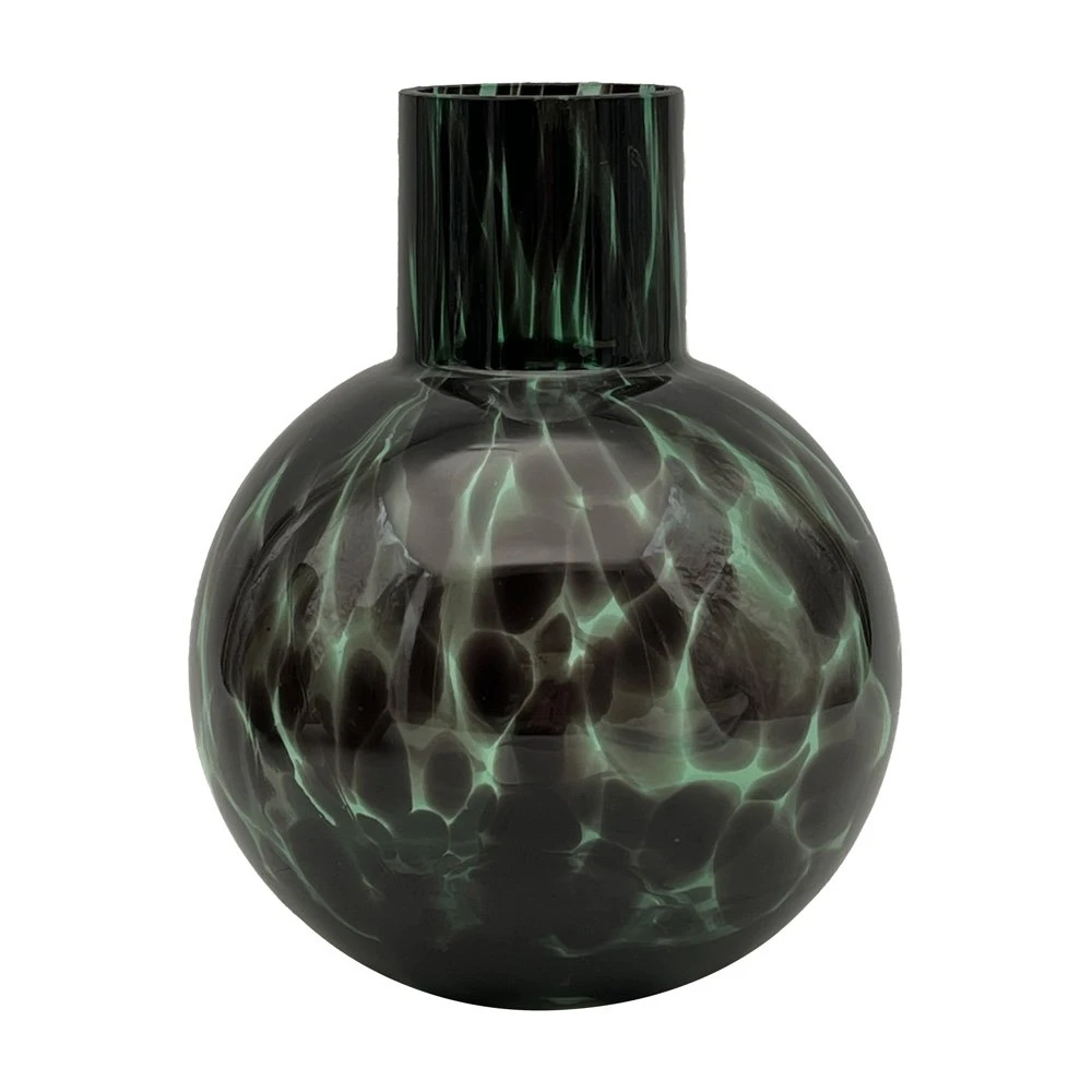 Vaas Glas Green Leopard - Ø 14 X H 18 Cm 1 Vaas Glas Green Leopard - Ø 14 X H 18 Cm